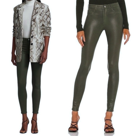 NWT L'AGENCE Faux Leather Contrast Thread High Waist Coated Skinny Ankle Jean 25 - Picture 3 of 12